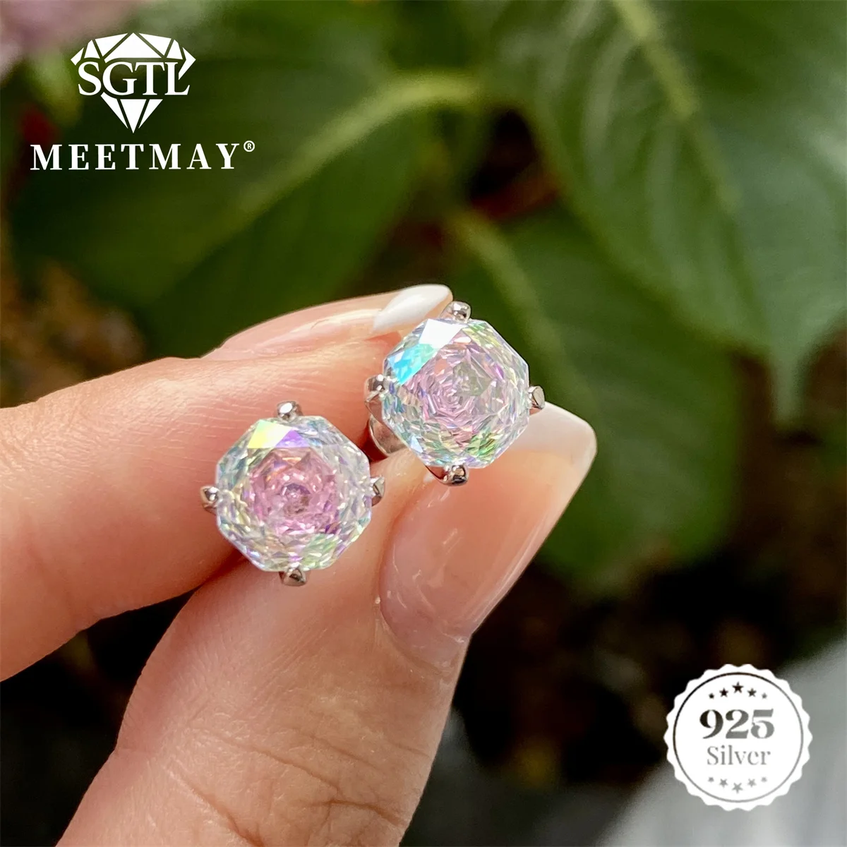Bocarman Rose Cut Ohrstecker aus S925 Silber mit Paraiba Farbverlauf Zirkonia, Hypoallergener Glamouröser Schmuck für Sie – Detail 8