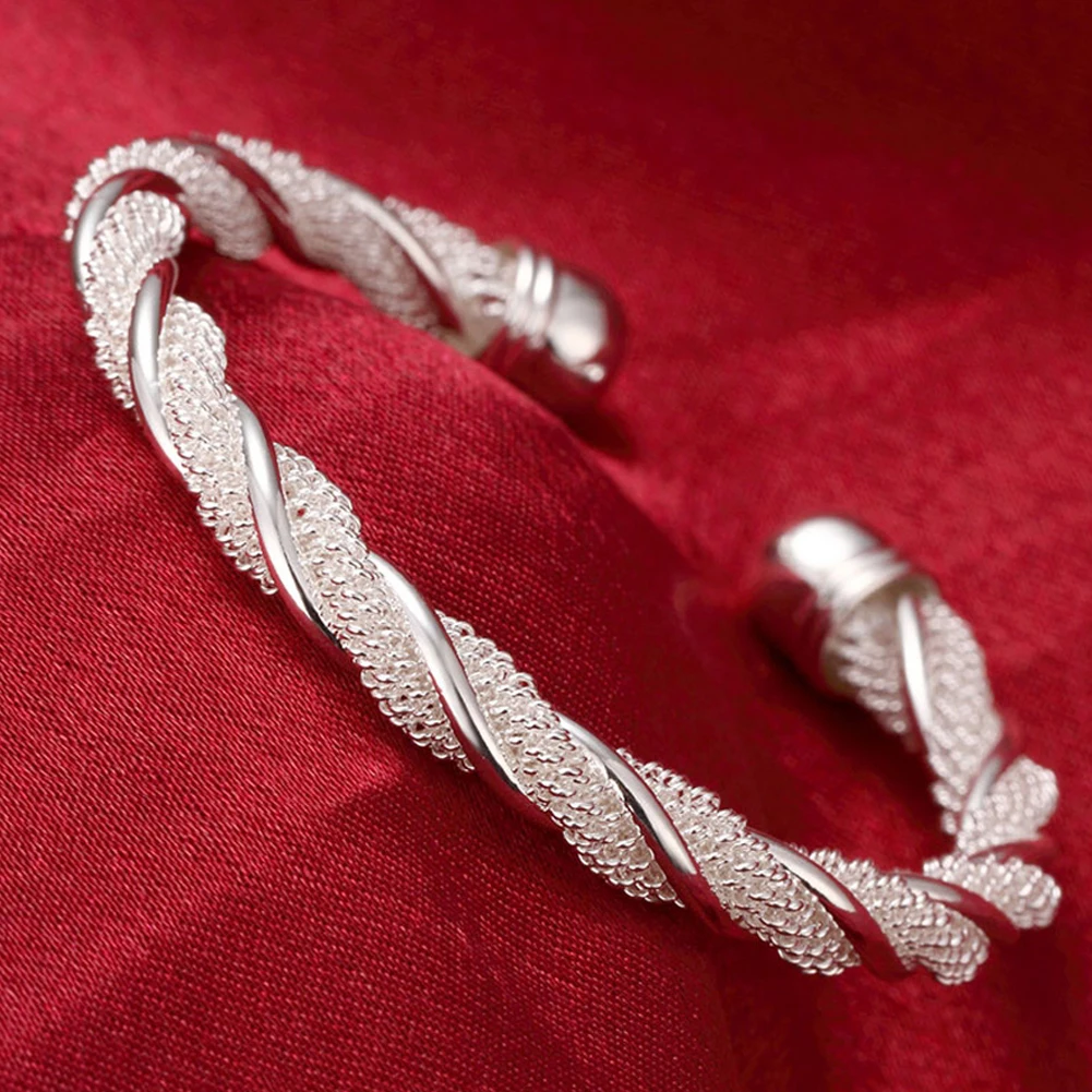 Wholesale 925 Sterling Silver Bangles Bracelet Charms Cuff For Women Fashion Jewelry adjustment wedding image 3