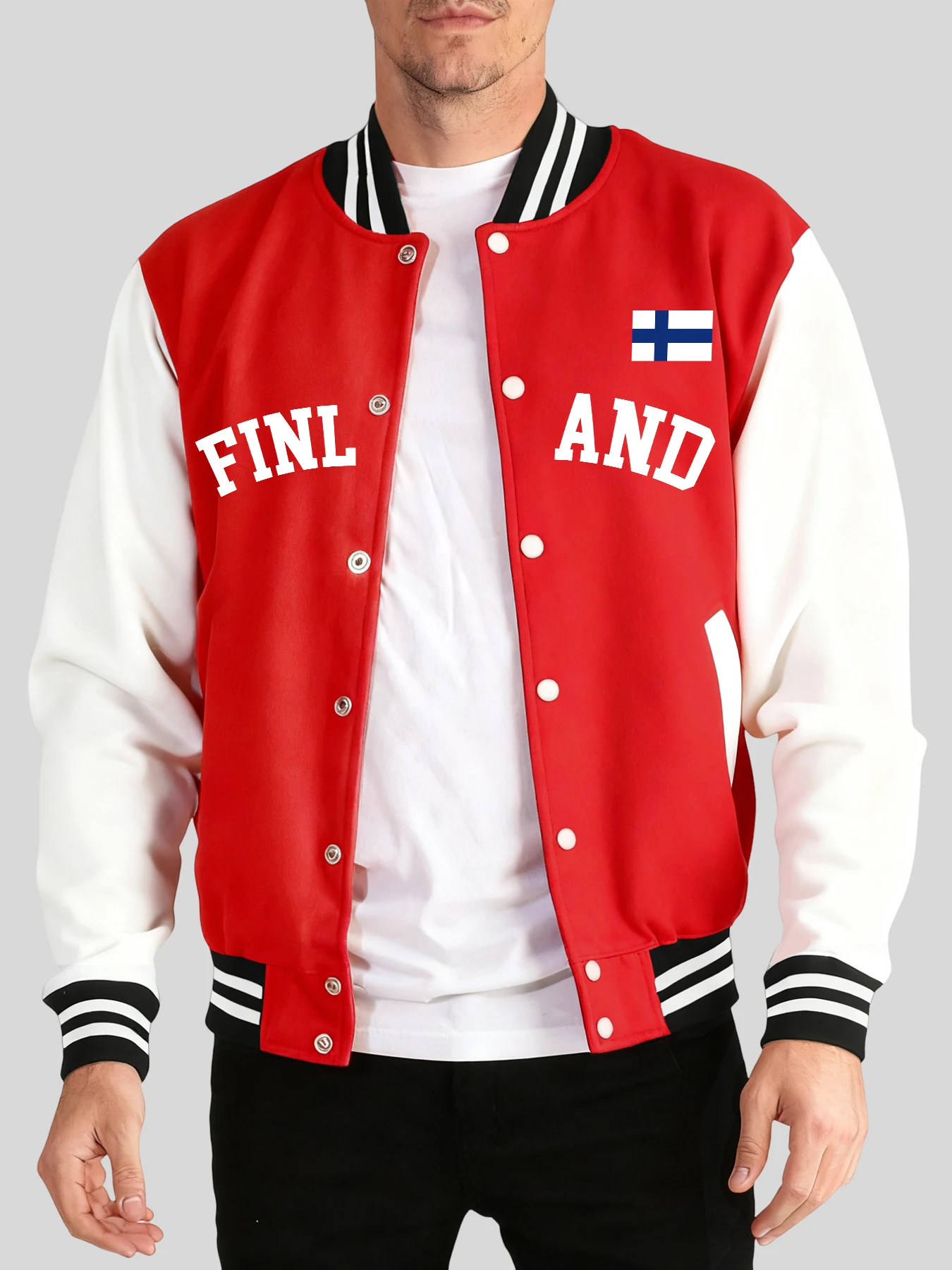 

Основы с буквенным и флагом Финляндии, осенняя мужская одежда, классическая свободная куртка, мужское уличное модное пальто, удобный карманный бейсбольный трикотаж