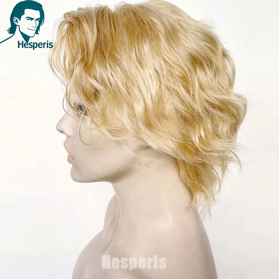 Hesperis Handsome Lightest Blonde 613 Short Men Human Hair Wigs Transparent Lace Colored 13X4 lACE fRONT Wigs For Male Pre Style