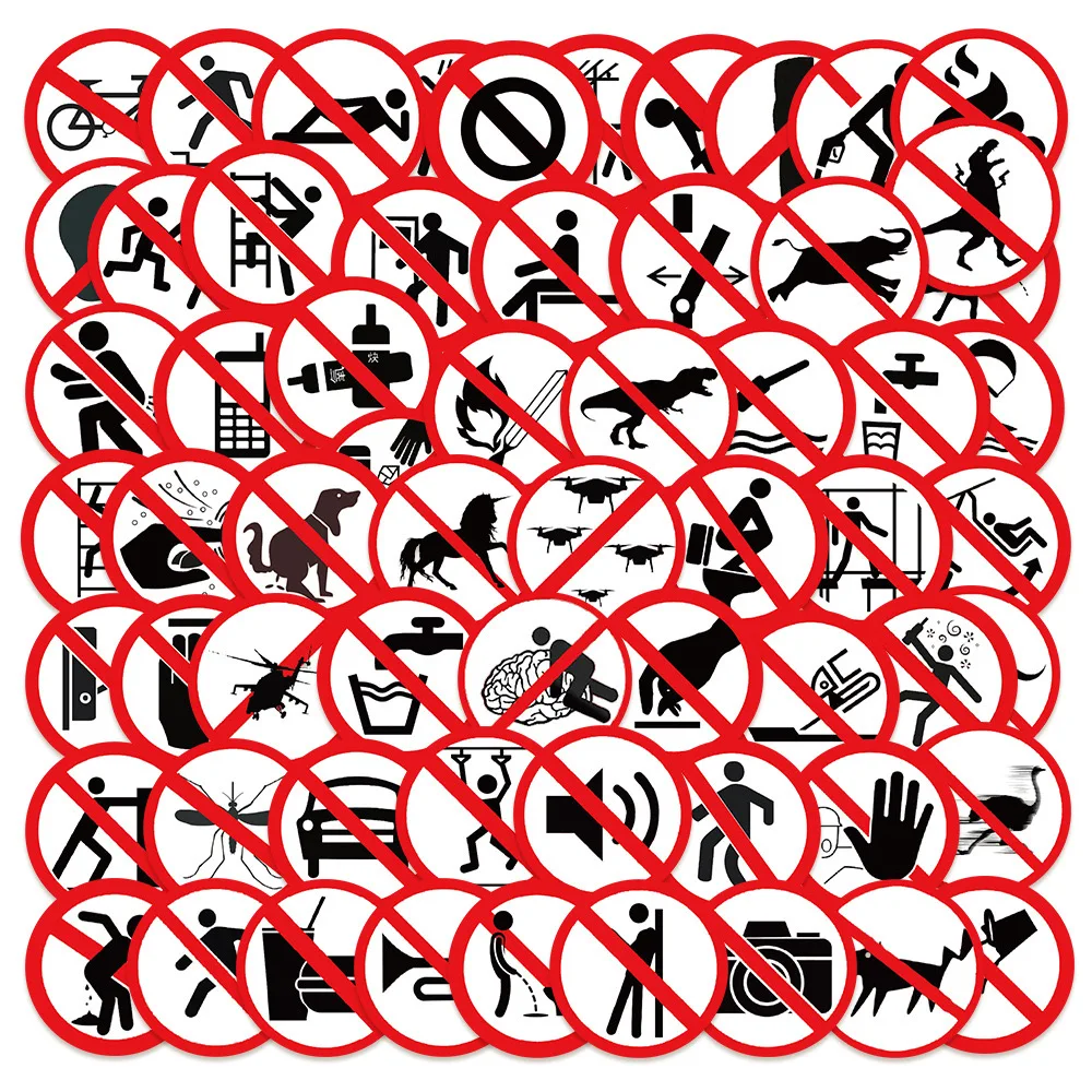 10/50pcs Funny Warning Mark Danger Banning Sign Graffiti Stickers Label Decorative Decals Luggage Laptop Car Waterproof Sticker