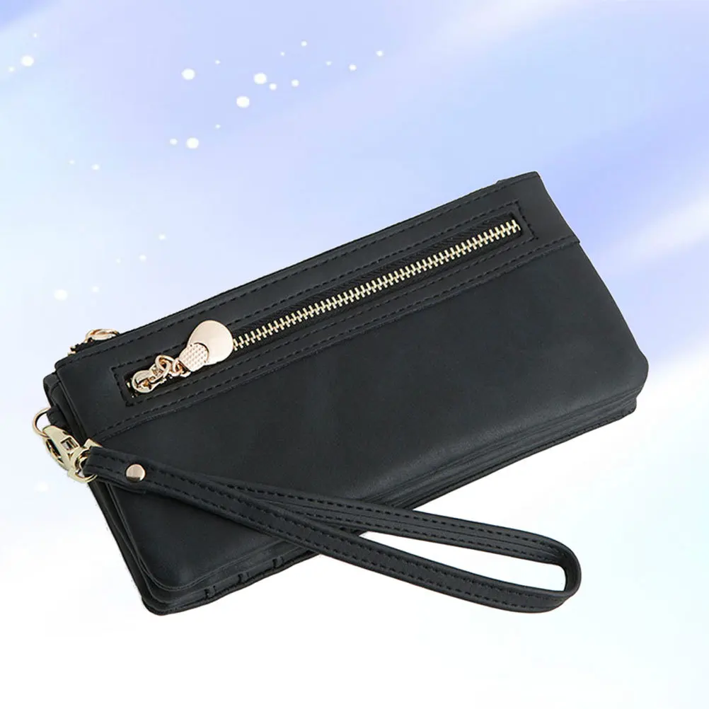 

Long Wallet For Women Premium Pu Large Capacity Card Organizer Zipper Closure Female Handbag Style Wallet Black
