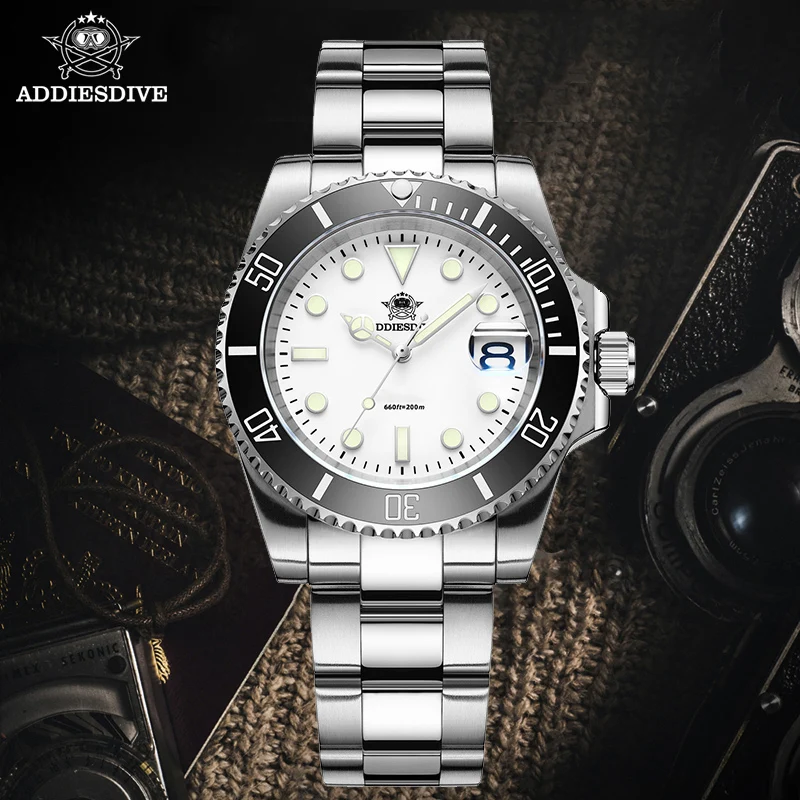 ADDIESDIVE Watch for Men 41mm Quartz Wristwatch 200m Waterproof Dive Ceramic Bezel Luminous 316L Stainless Steel Men's Watch