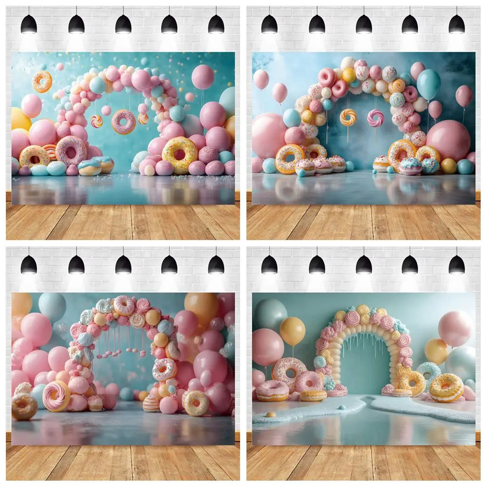 

Sweet Donuts Arch Balloons Backdrop Baby Shower Girls 1st Brithday Party Photography Background Wall Decor Photo Studio Props