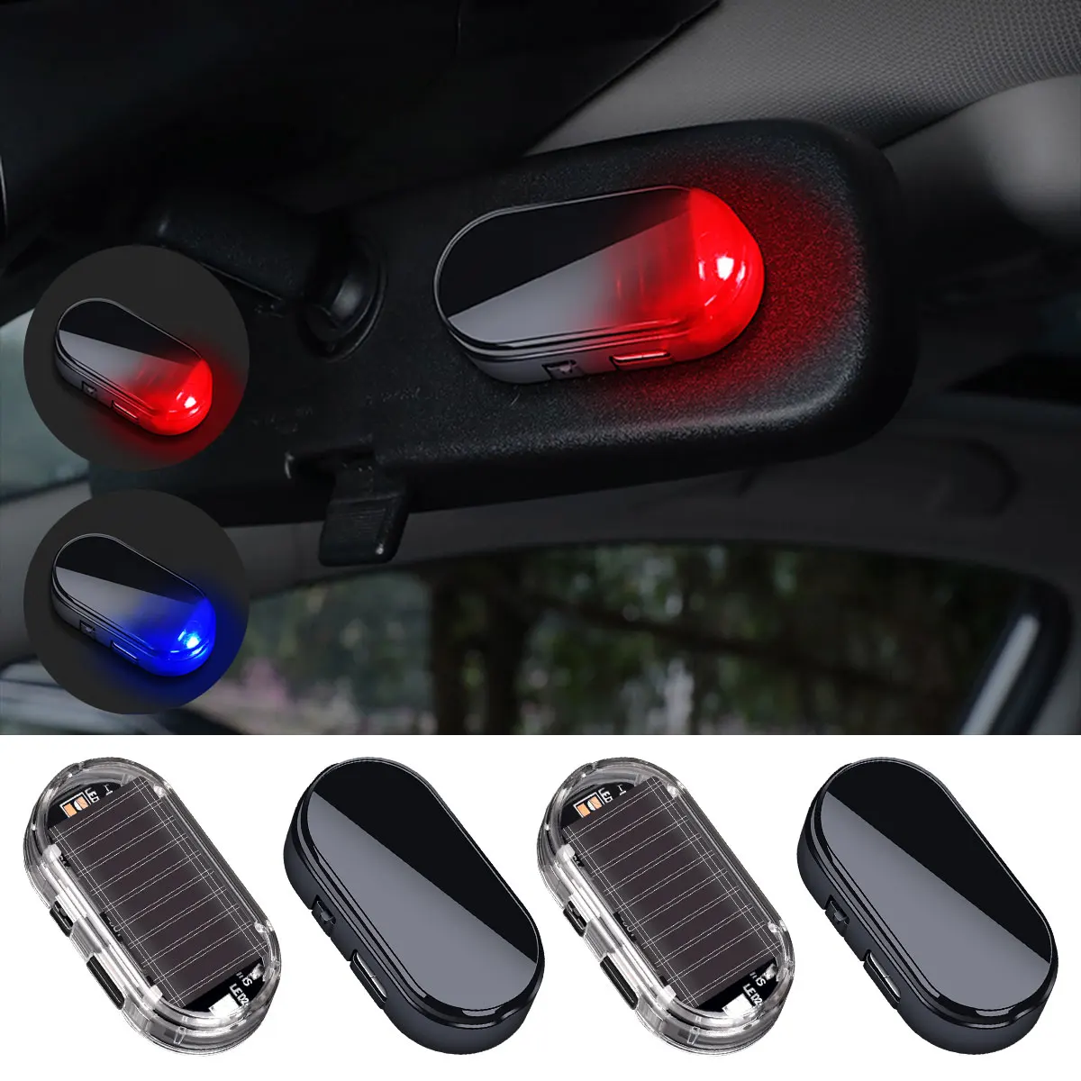

1pcs Car Solar Power Anti-Theft Fake Alarm Light Wireless LED Warning Indicator Signal Lights Red Blue Flashing Security Light