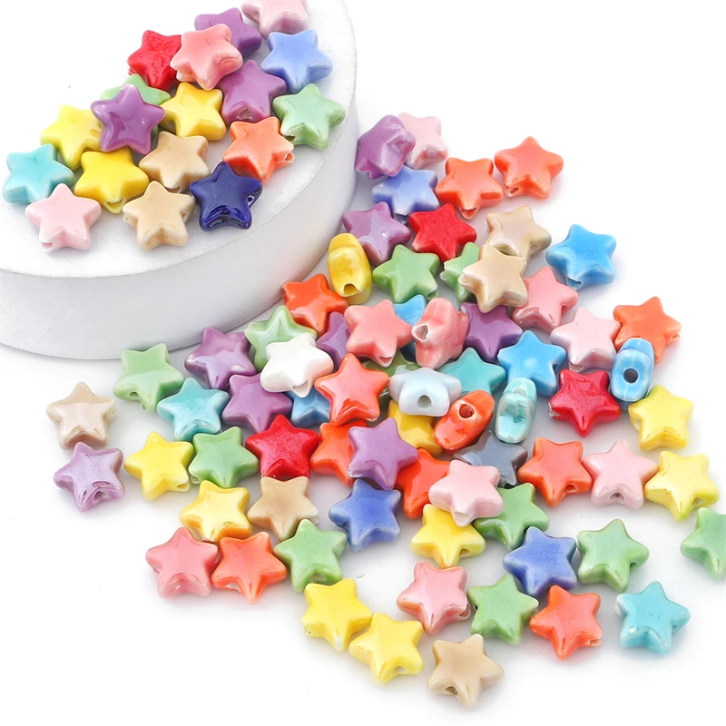 10 Stück bunte Stern-Keramikperlen, gemischte fünfzackige Stern-Abstandsperlen für die Herstellung von Schmuck, Armbändern, Halsketten, DIY-Zubehör – Detail 3
