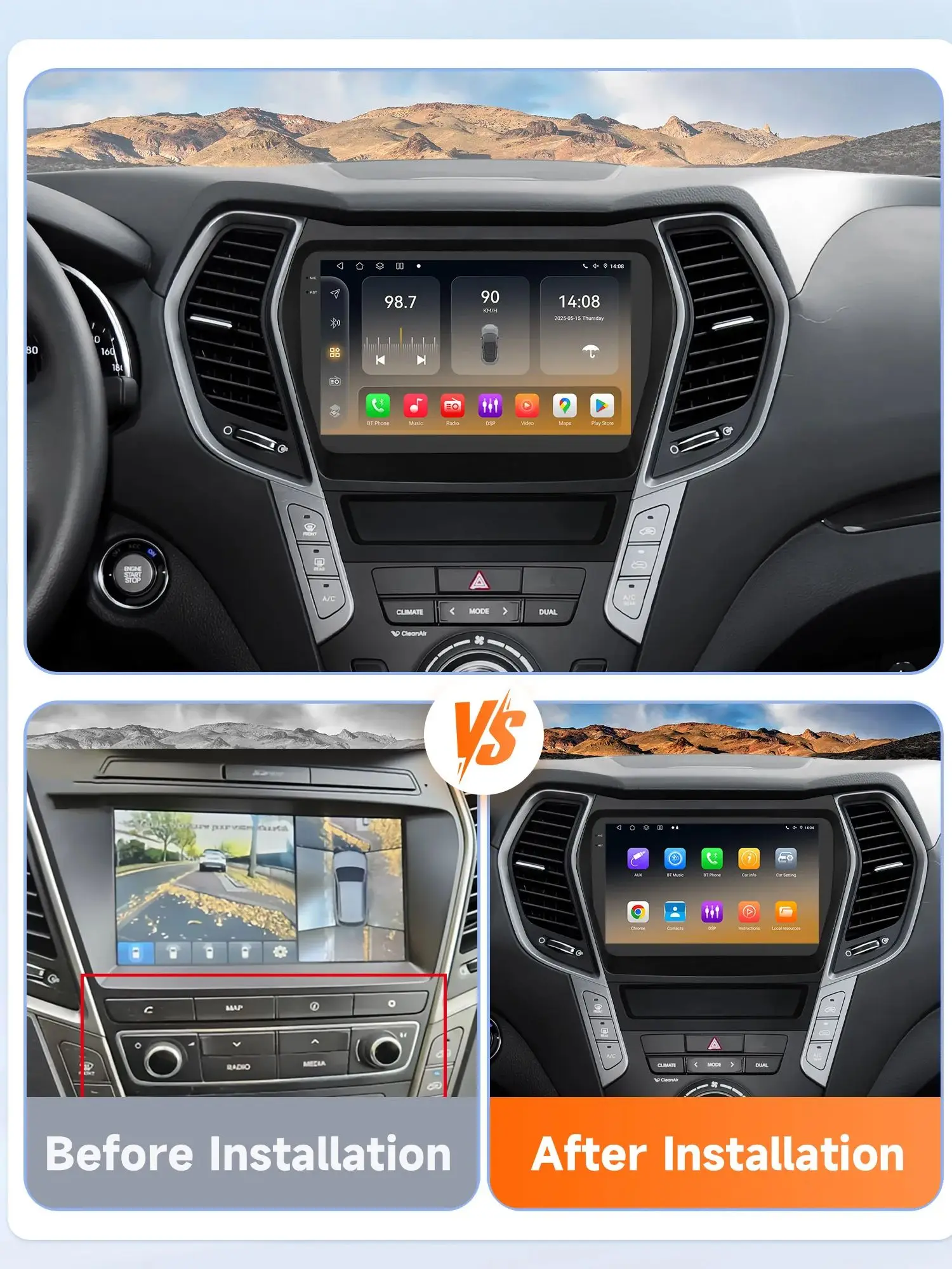 Hizpo AI 2Din Android 14 Autoradio Für Hyundai Ix45 Santa Fe 2013-2017 Auto Multimedia GPS 4G Carplay von Qualcomm Snapdragon6115