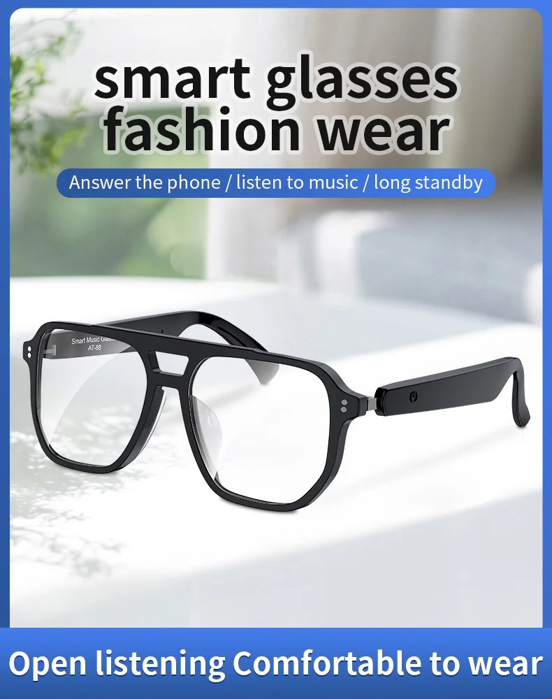 AT88 kacamata pintar baru kacamata musik Bluetooth lensa penghalang biru kacamata miopia kustomisasi profesional untuk Olahraga