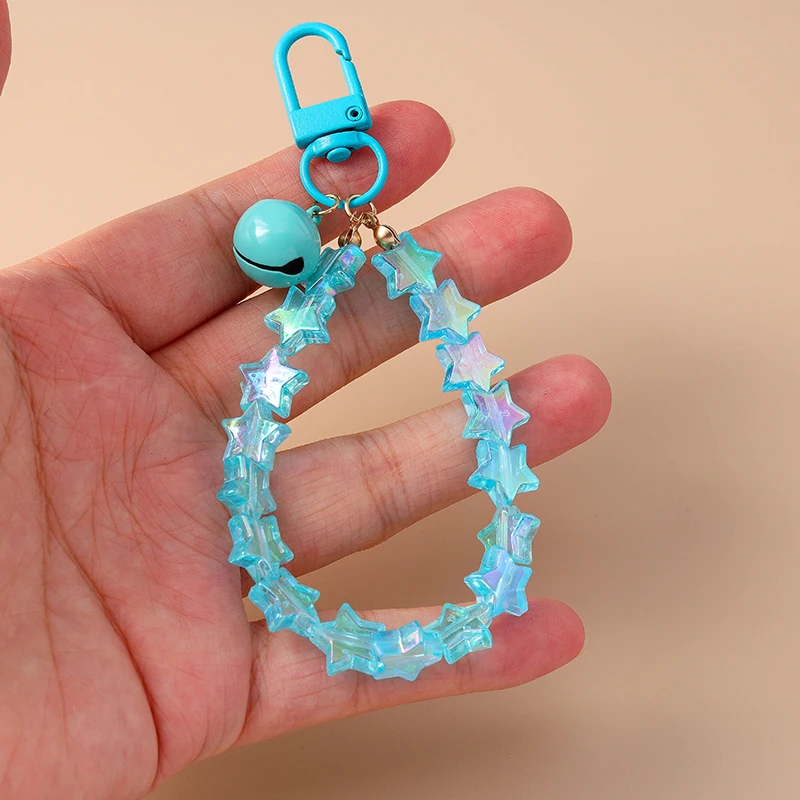 Aihua Bunter Schicker Glas-Popcorn-Ring Glocken-Stern-Perlen-Schlüsselanhänger für Frauen und Mädchen, Handykette, Taschenanhänger, Schlüsselring, Schmuck, Geschenke – Detail 14