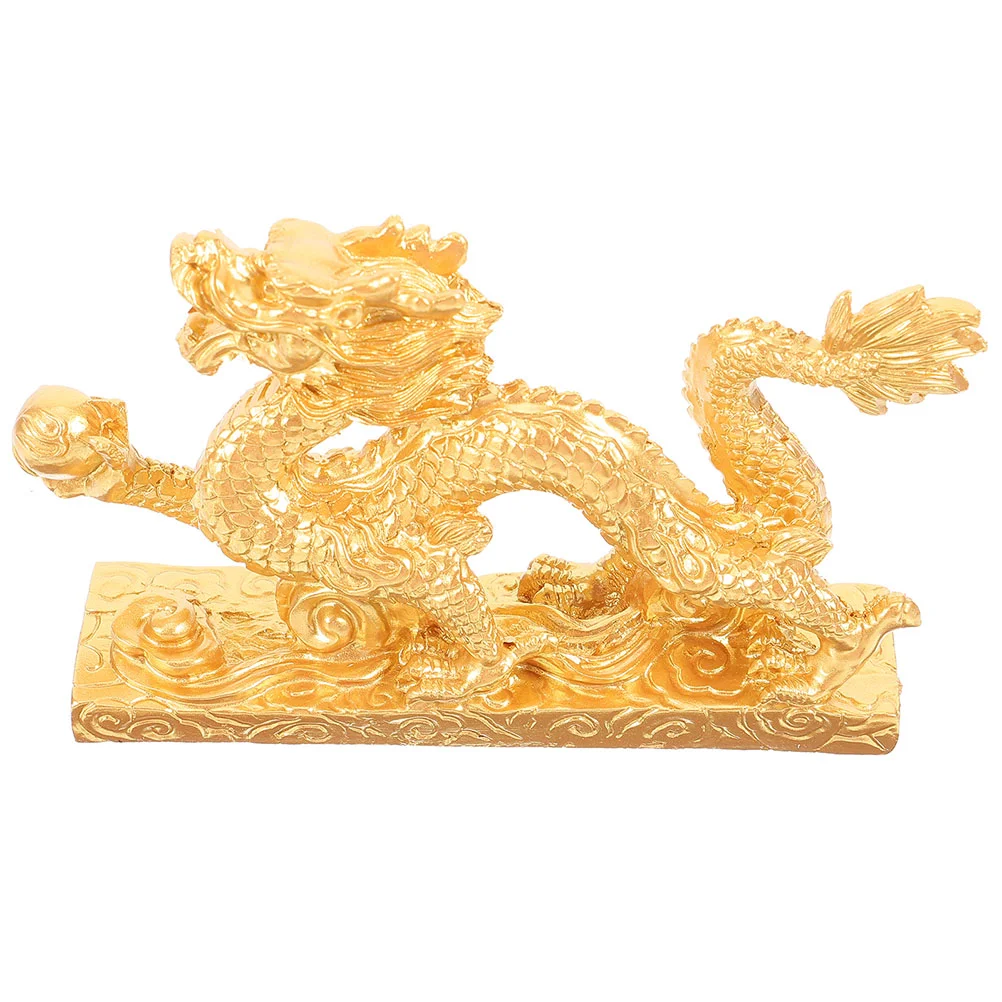 

Chinese Zodiac Dragon Figurine Home Decoration Tableware Style Resin Statue Gold Animal Golden