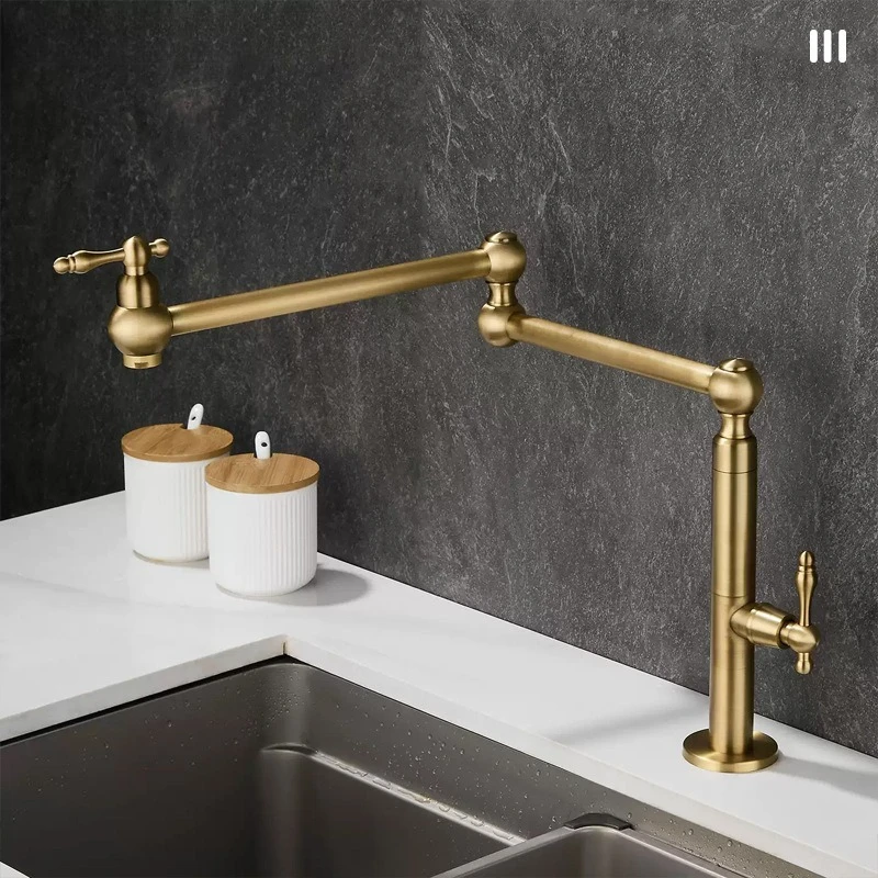 

Light Luxury Vintage Copper Kitchen Sink with Hot/Cold Water Supply Extended Swivel Folding Spout Mixer Tap