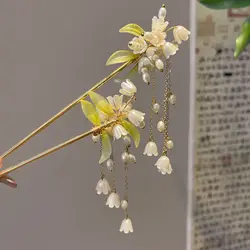 Bell Orchid Pearl Tassel Hairpin Chinese Hanfu Stick Hair Hairpin Shaking Headdress