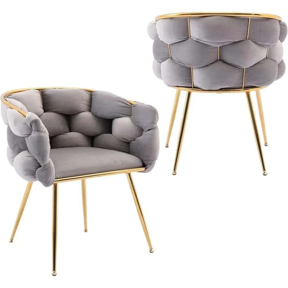 

Роскошные бархатные обеденные стулья, минималистичные, с обивкой, для гостиной, серые, комплект из 2 штук