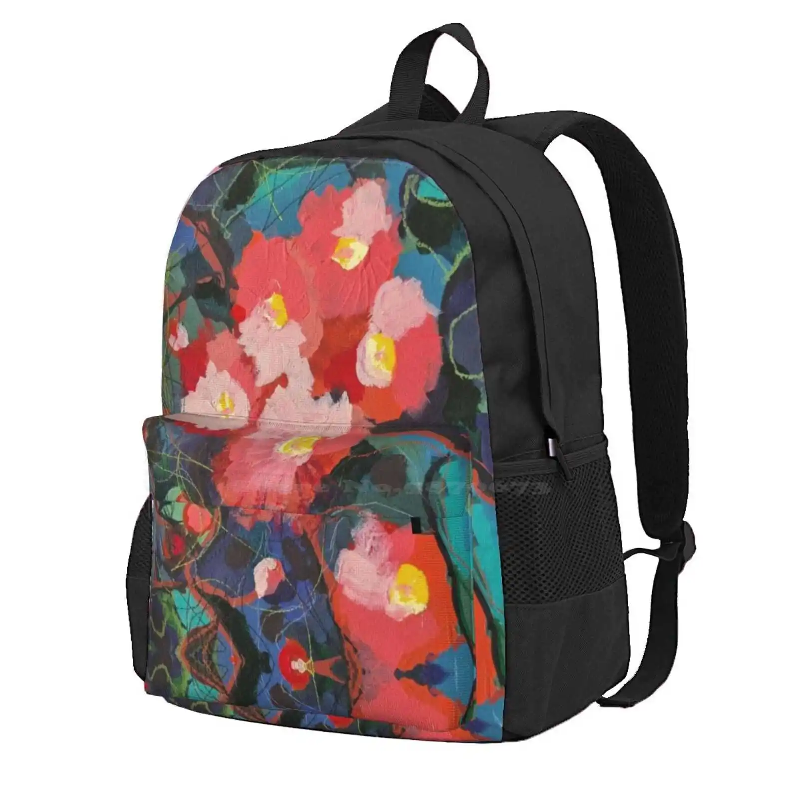 Modern Tangled Gum Flowers Hot Sale Schoolbag Backpack Fashion Bags Floral Pink Flowers Gum Leaves Hand Painted Australian Art