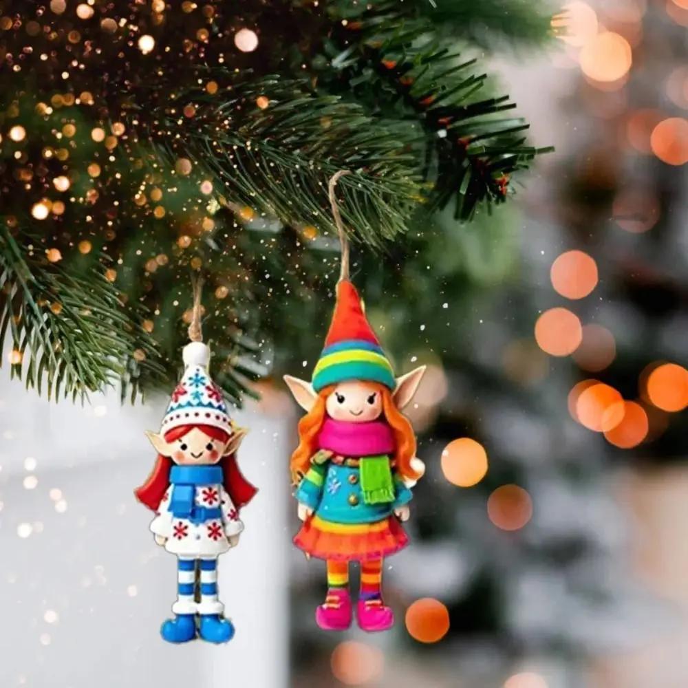 8/16/24Pcs Vintage Christmas Wooden Pendants Fantasy Cartoon Christmas Tree Ornaments DIY Crafts Christmas Angel Pendant