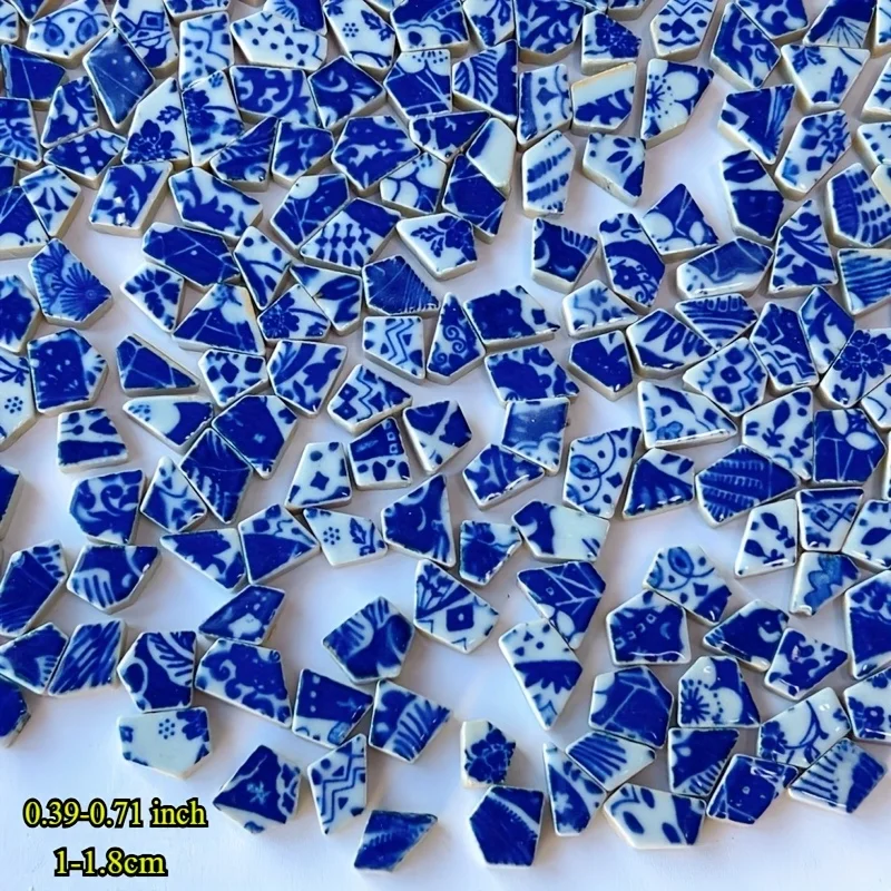 100/200 Grams of Chinese-Style Mosaic Materials, Random Blue and White Pattern Mosaic Fragments, Suitable for DIY Coasters, Candlestick Inlay Materials, Handmade Art Collages, and Cultural and Creative Ornaments