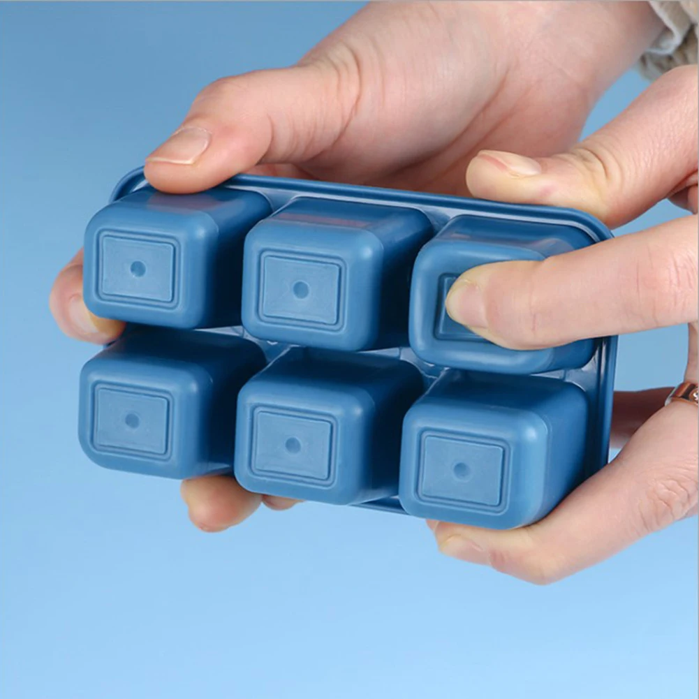 Silicone Ice Cube Mould With Lid 6 Grid Silicone Ice Cube Square Tray Mold DIY Ice Maker Cube Tray Kitchen Bar Tool Color Random