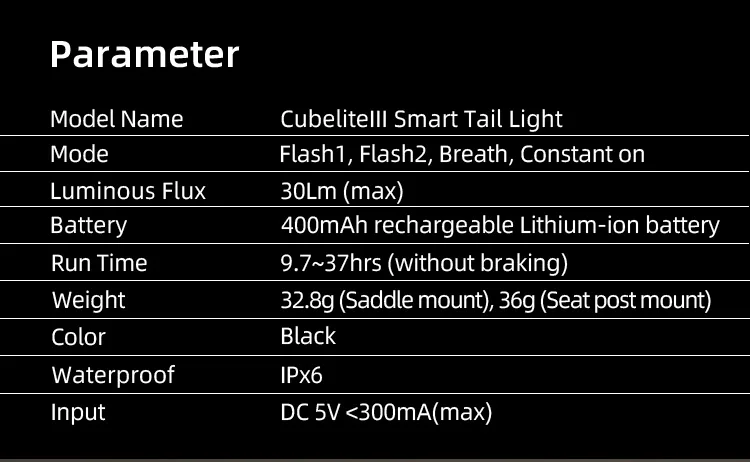 Enfitnix Cubelite III Smart Tail Light Bicycle Brake Warning Light Ultra Bright Rear Light USB Charge LED Night Warning Light