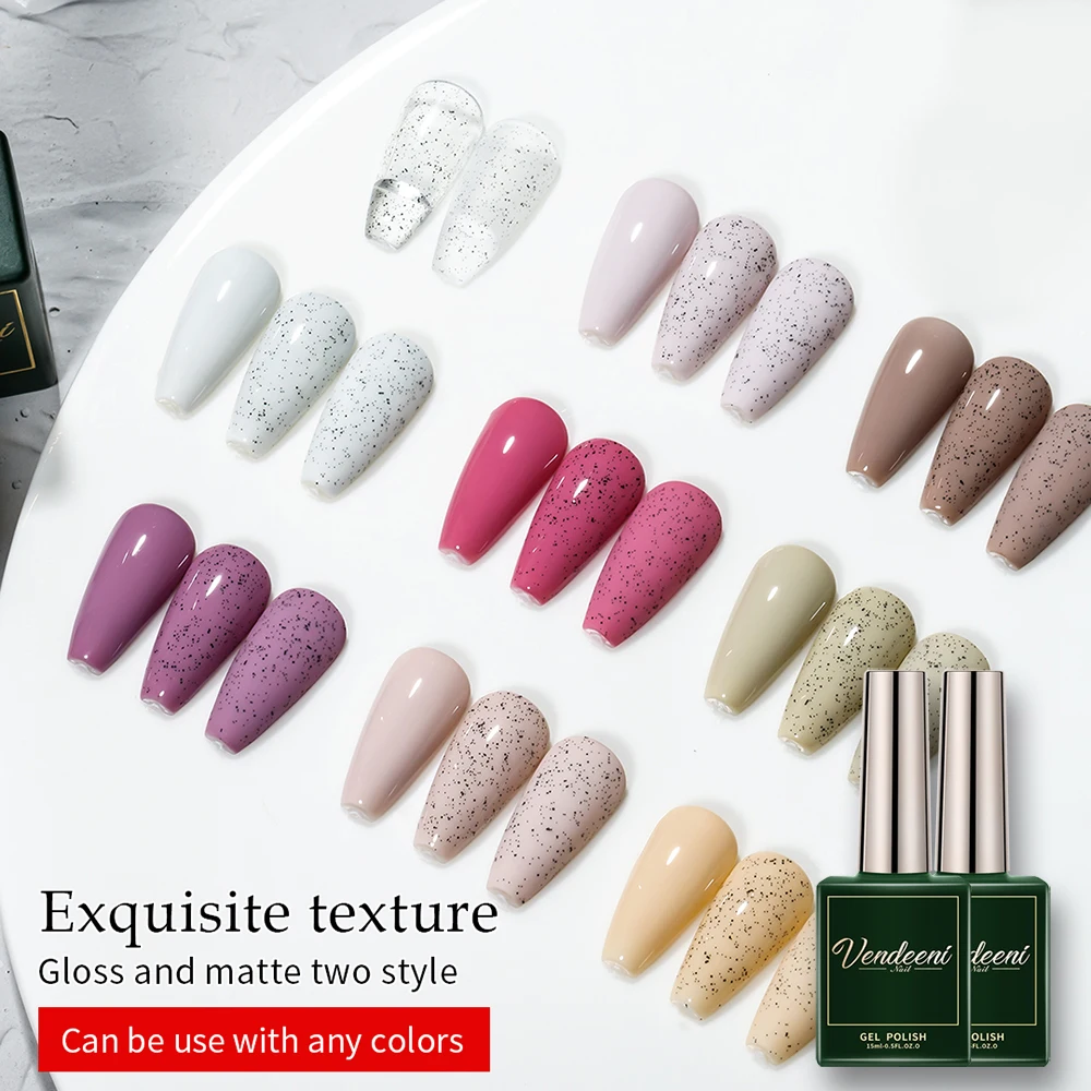 Vendeeni 15ml Sand Candy Top Coat Smalto per unghie gel Macchie nere UV Soak Off Gel Vernice Lucido opaco Granulato Gel di zucchero Top Coat