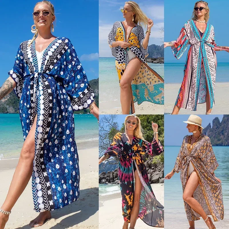 New Women's Long Kimono Swimsuit Cover Up for Women Boho Clothing Maxi Dress for Beach Bodycon Dress Kaftan Dresses Caftan