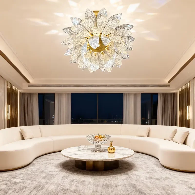 Modern handmade glass lotus ceiling lamp art design living room dining room bedroom lamp