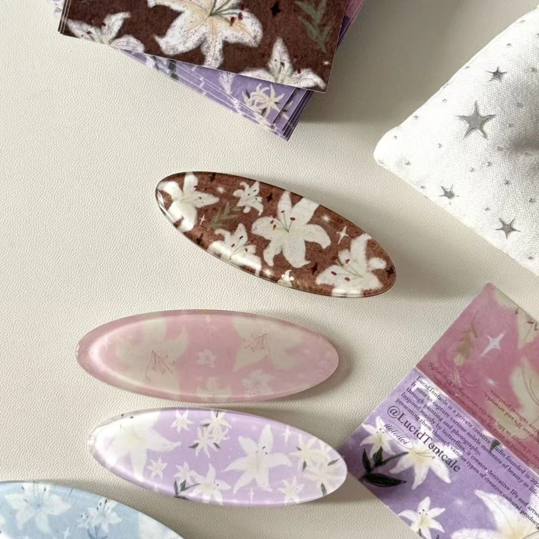Y2K Lily Flower Hair Clips for Women Oval Acrylic Barrettes Floral Hair Accessories Hairclip Jewelry