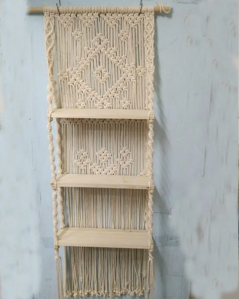 

Nordic Style Bohemian Handwoven Cotton Wall Mounted Three-Layer Shelf Bedside Tapestry Bedroom Decorative Storage Rack