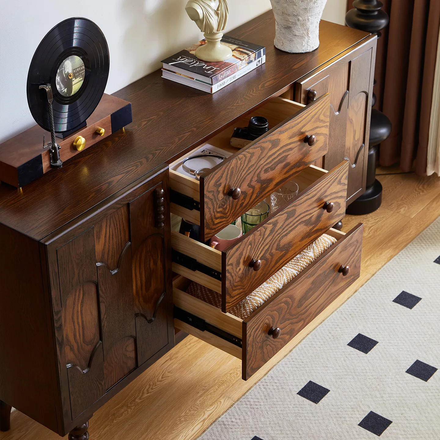 HYS American retro solid wood porch cabinet contrasting color dining side cabinet porch living room dining room locker