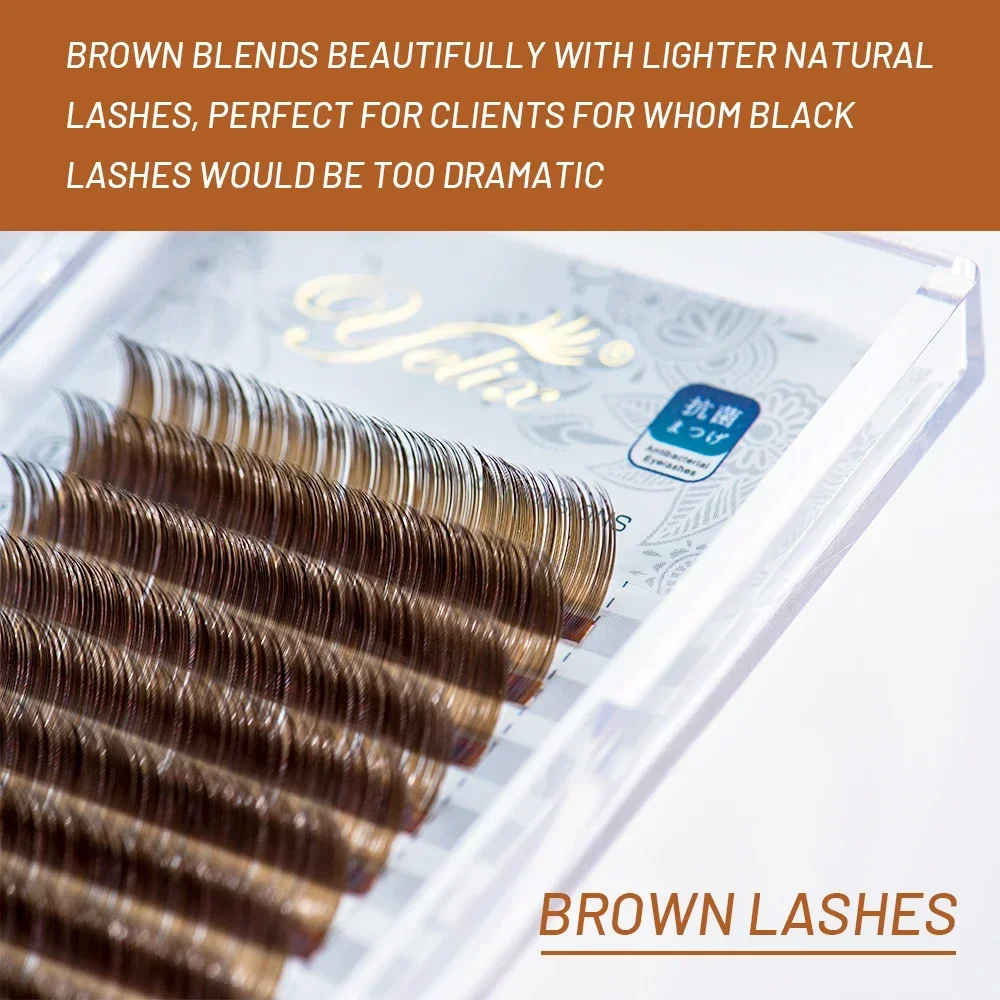 Yelix Brown Ellipse Flat Eyelashes Extensions 12 Rows B/C/D Curl Split Tips Super Soft Natural Eyelash Extension