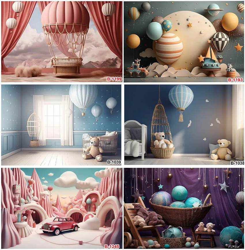 

Newborn Backdrops Photographic Cake Smash Birthday Party Decoration Personalized Hot Air Balloons Backgrounds Photocall Props