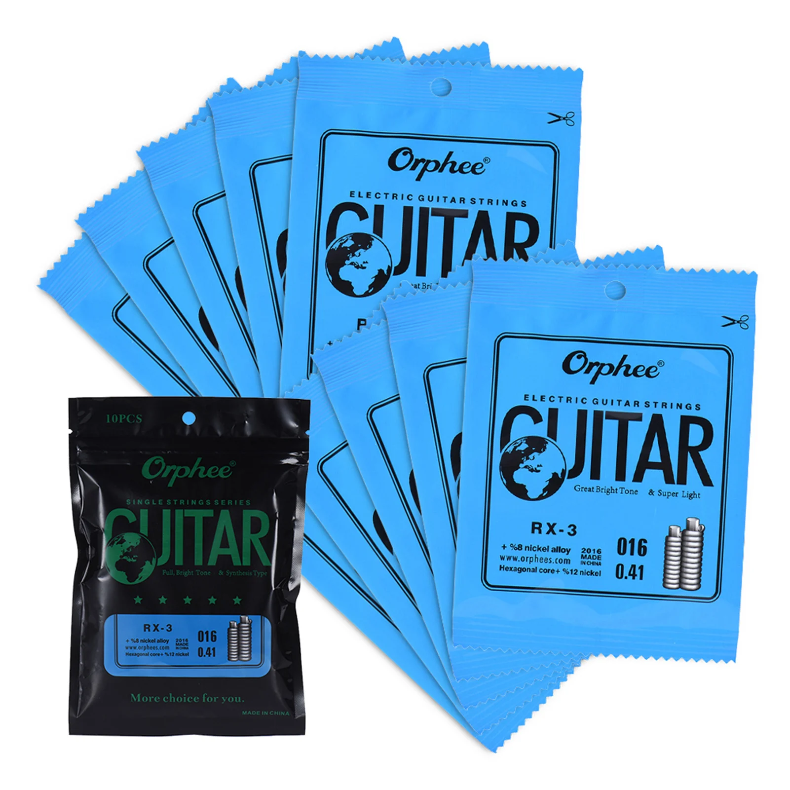 Orphee RX & TX Single Guitar Strings Replacement for Electric Guitar 1st E-String (.009) 10pcs Nickel Alloy Super Light Tension