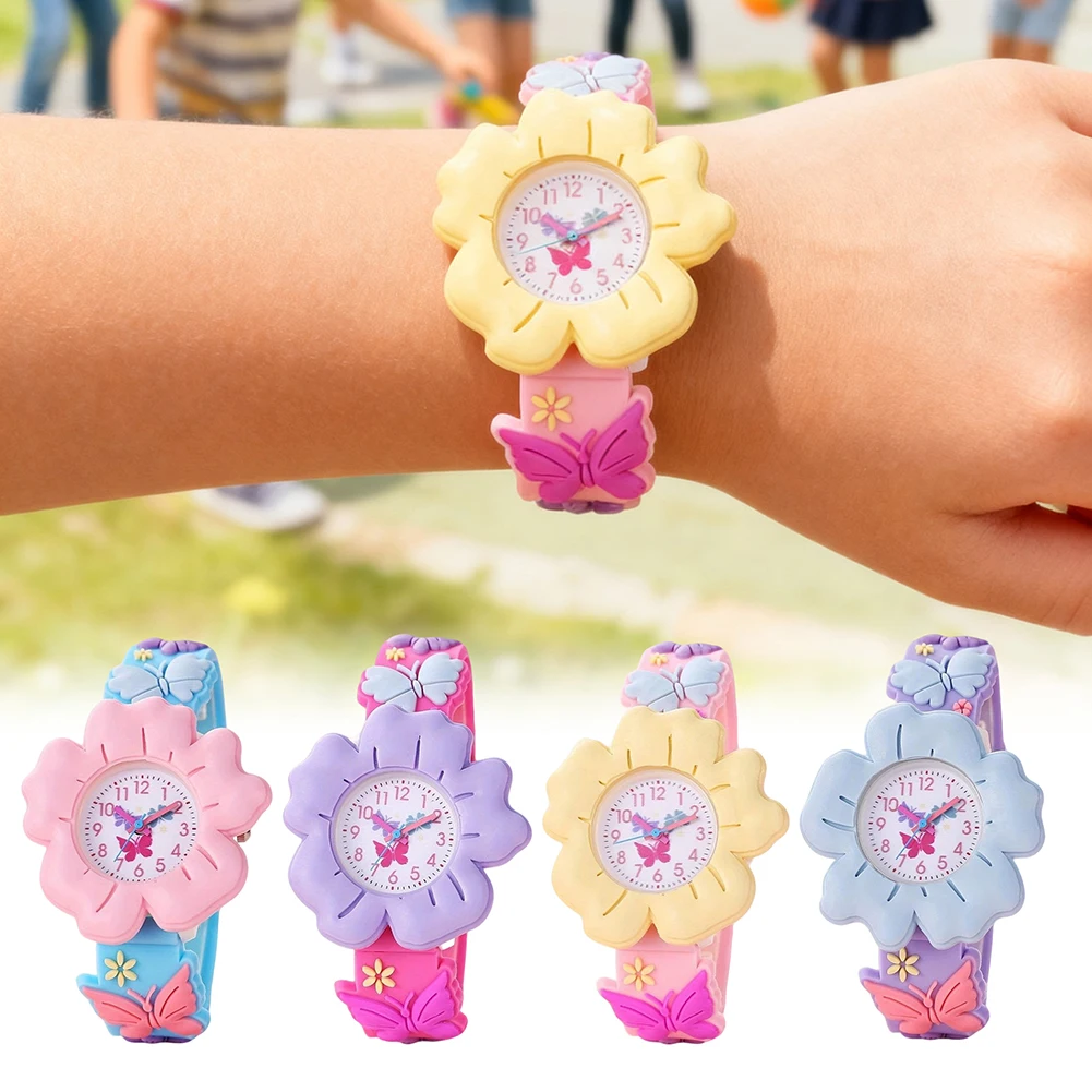 Cute Floral Silicone Quartz-Watch Safe Silicone Strap, Comfortable For Kids. Birthday Party