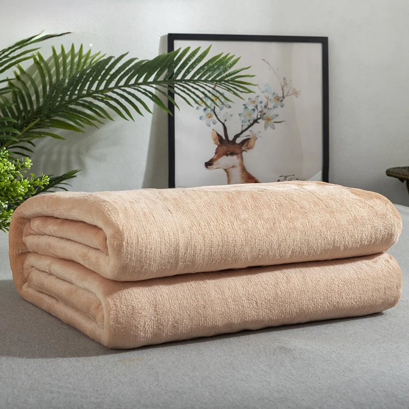 Fluffy Warm Super Soft Flannel Blanket Durable Office Bedspread Coral Fleece Solid Color Summer Blanket Thin Quilt Small