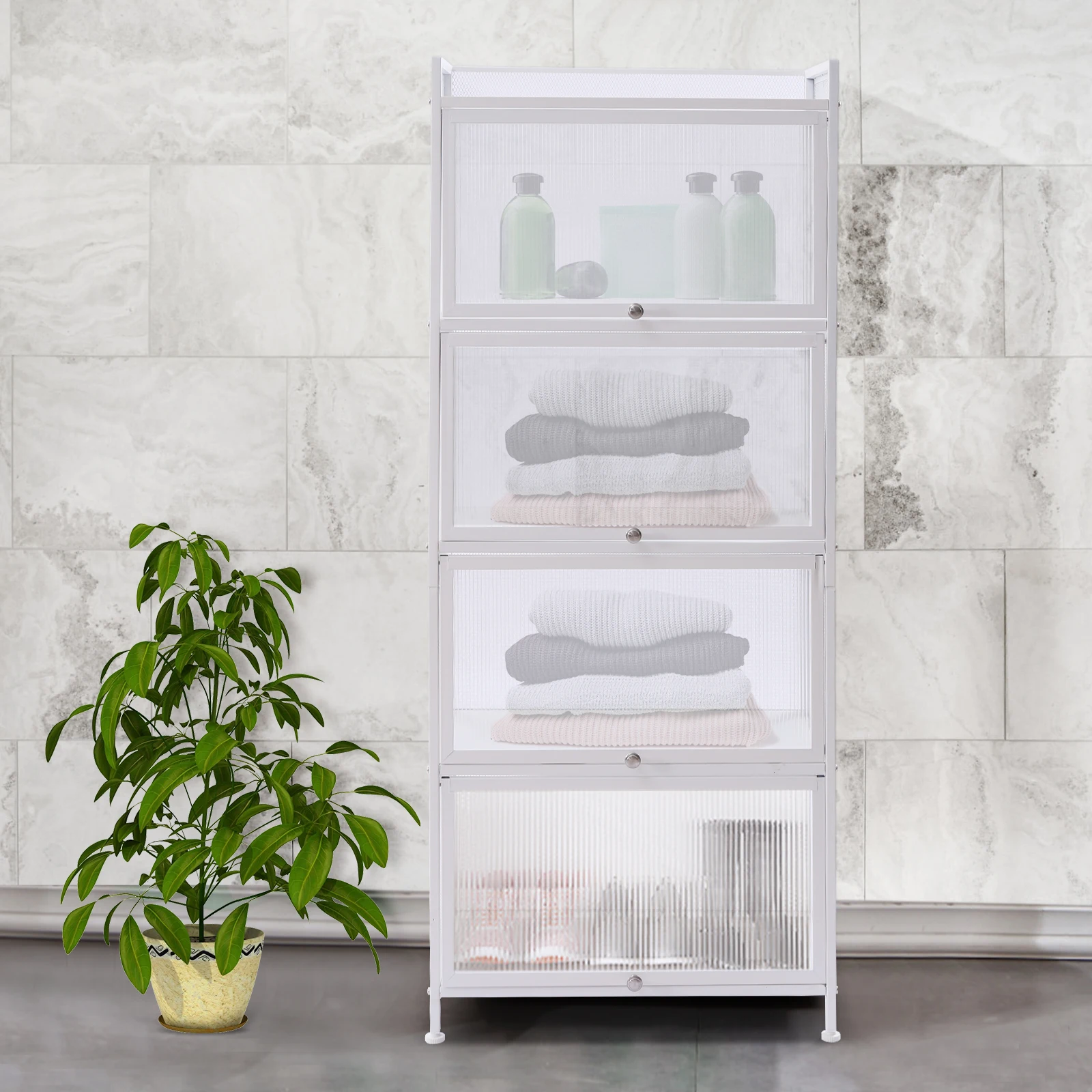 5 Layers Storage Cabinet Space Modern cabinets with Breathable Mesh White Kit Storage Rack Storage Cabinets Living Room Kitchen