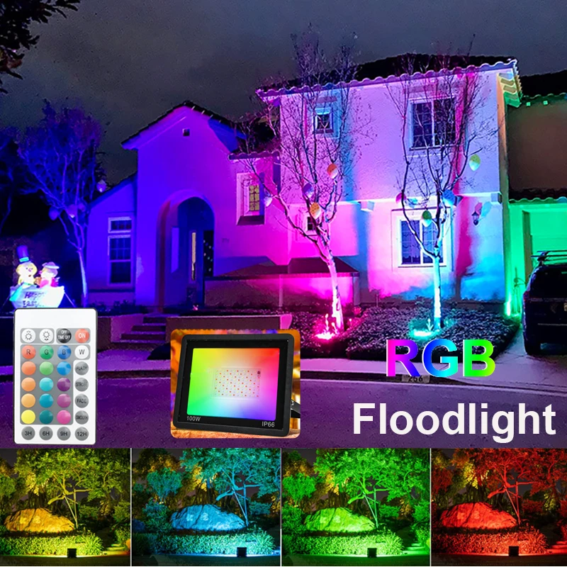 الوقت عكس الضوء RGB كشاف ضوء مقاوم للماء IP66 في الهواء الطلق التحكم عن بعد الكاشف التيار المتناوب 220 فولت فناء حديقة الإضاءة الأضواء #1