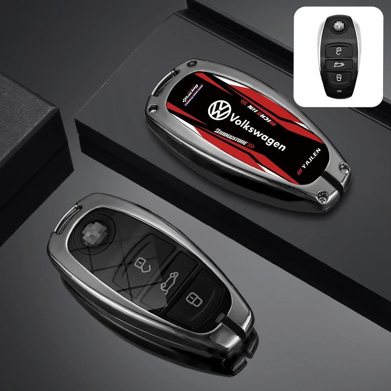 3 Buttons Zinc Alloy Car Remote Key Case Cover Fob Shell Bag for VW Volkswagen Touareg 2011 2012 2013 2014 2015 2016 2017 2018