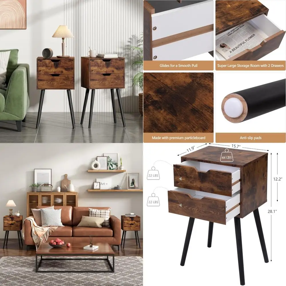 

pair of wooden drawer nightstands with ample storage for bedroom