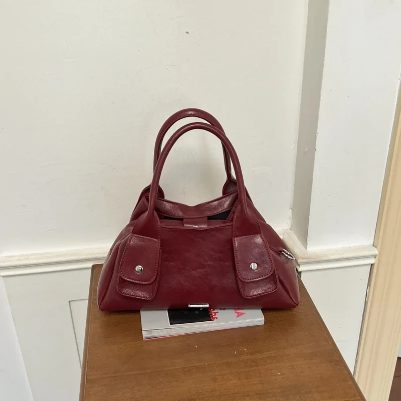 Hot Sale Retro Oil‑wax Leather Tote Bag Office Work Daily Solid Crossbody Bags for Women Removable Strap Large Capacity Handbags