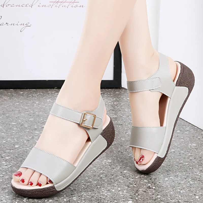 Microfiber Light Weight Wedge Women\'s Sandals Ankle Buckle Heel Height 5CM Platform Sandals For Ladies  sandalias de mujer