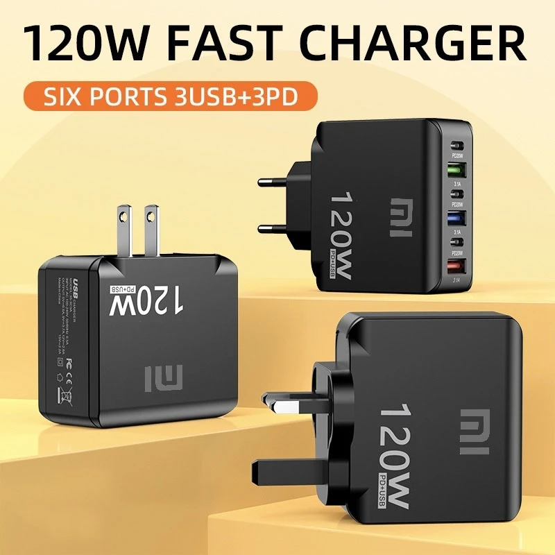 الأصلي Xiaomi 120 واط PD20W 3USB شاحن شحن سريع الجدار شاحن آيفون سامسونج الاتحاد الأوروبي/الولايات المتحدة/المملكة المتحدة التوصيل الهاتف شاحن سريع التكيف