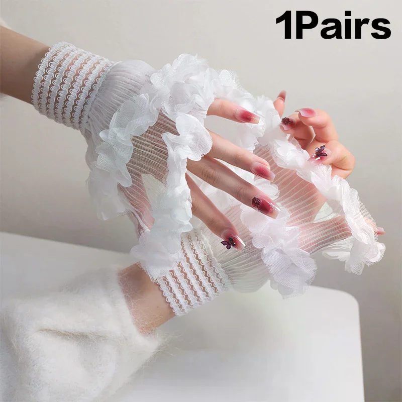 1 Para Krótkich Siateczkowych Rękawów na Nadgarstek do Zdjęć Paznokci, Sztuczne Rękawy do Manicure, Dekoracyjne Sztuczne Mankietki z Tiulu, Element do Zdjęć Paznokci, Tło do Zdjęć Nail Art