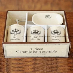Luxurious European Ceramic Bathroom Accessories Set Stylish 4-Piece Wash Set with Smooth Surface and Elegant Glaze