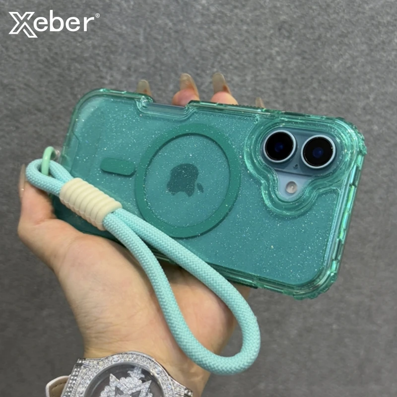 3in1 Stoßstange Transparent Magnetische Für Magsafe Lanyard Handgelenk Strap Fall Für iPhone 15 11 12 13 14 16 Pro max Plus Harte Rüstung Abdeckung