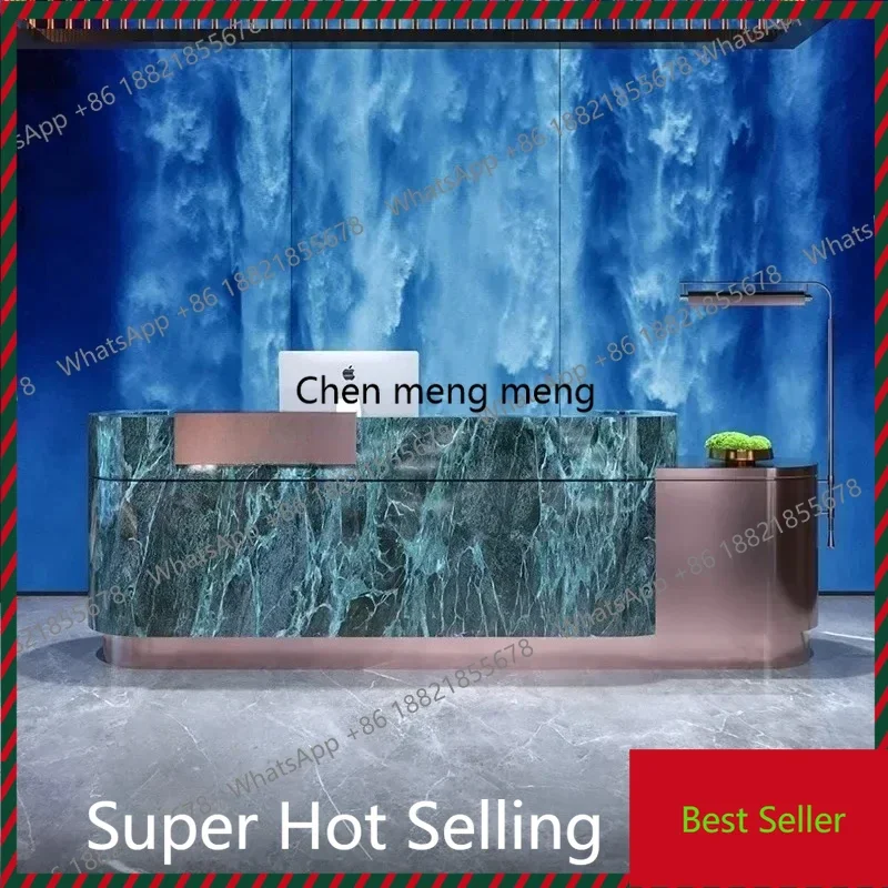 

Стойка ресепшн на заказ: современная, простая, для отеля, офиса продаж, с зеленой каменной столешницей, для бара, кассы, фронт-офиса