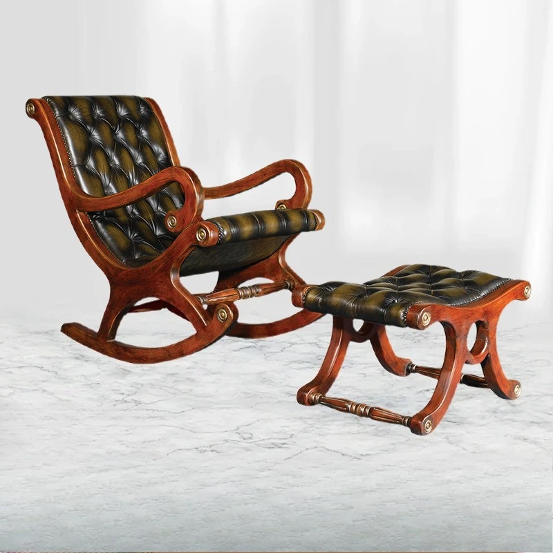 

Solid wood rocking chair home recliner pedal nap lazy solid wood leisure living room bedroom single