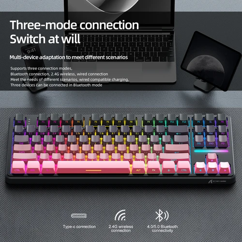 Imagen 2 del producto Teclado para juegos Attack Shark X87 Macro Drive, teclado mecánico de caracteres translúcidos con grabado lateral Bluetooth, RGB, intercambiable en caliente