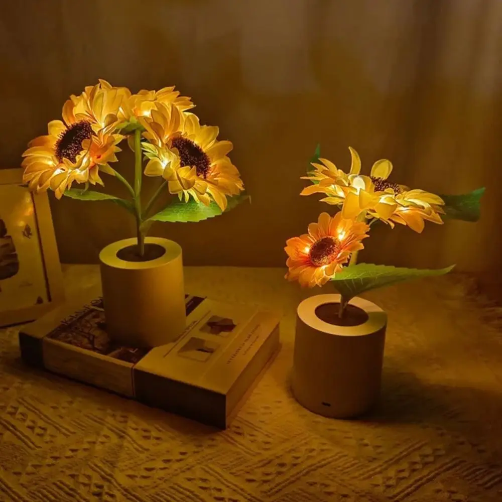 

New Copper Wire Lamp Sunflower Table Lamp Copper Wire Plastic LED Nightlight USB Rechargeable Decorative Light Bedroom