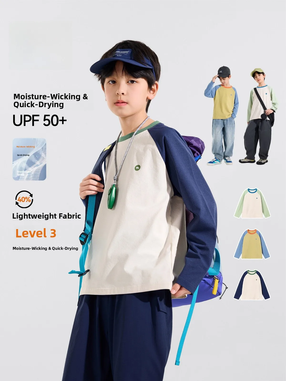 Quick Dry Long Sleeve Children's T-Shirt Boys' Sportswear Autumn Clothes for Boys UPF50 Sun Protection Casual Loose Fit Polye...
