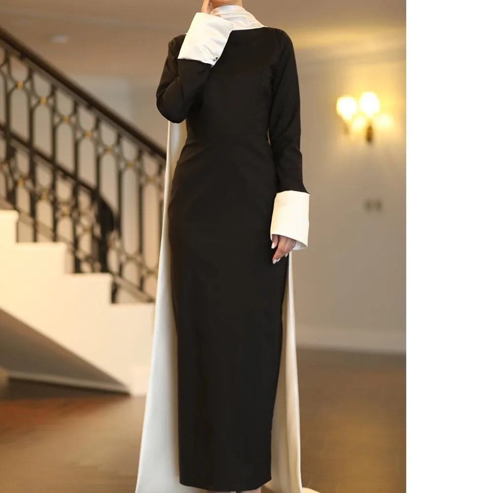 

Customized Modern Straight Ankle Length High Collar Jersey Long Sleeves Evening Dress Elegant Photo Color vestidos para mujer