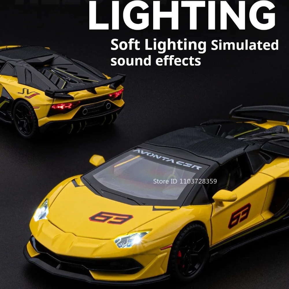1:32 svj63 v12 modelo de brinquedo supercarros liga diecast portas abertas pneus de borracha puxar para trás som luz requintado modelos de carros esportivos